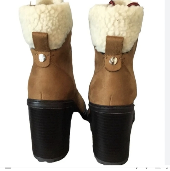 Nine West Peer 2 Sherpa Cuff Ankle Boots 9 M Construction Boot Look Heeled - Picture 3 of 14